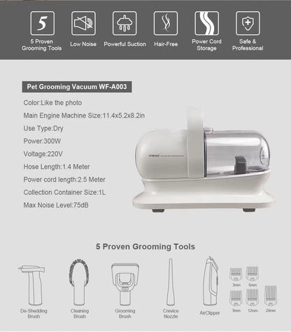 Aspirapolvere 5 in 1 per cani e gatti, strumenti per toelettatura